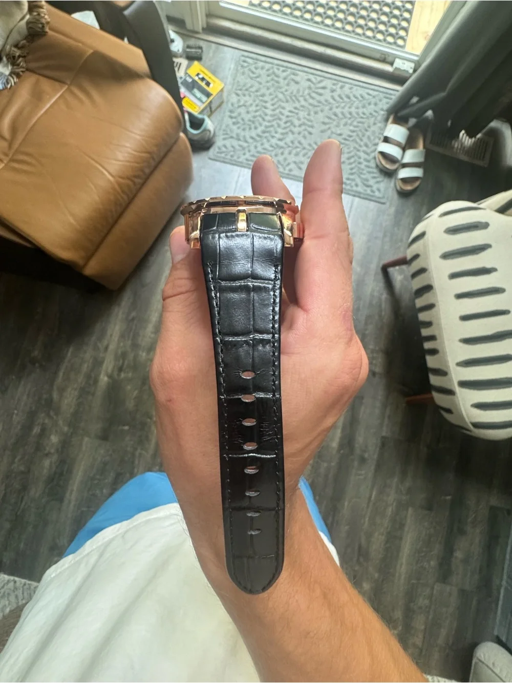 Men's Rose Gold Mechanical-Style Watch with Black Strap